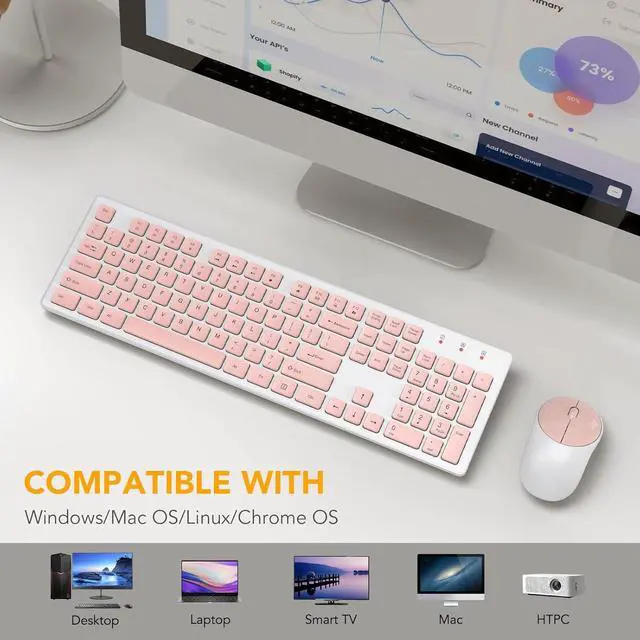 Alt view image 6 of 7 - Wireless Keyboard and Mouse, Full-Size Wireless Mouse and Keyboard Combo, 2.4GHz Silent USB Wireless Keyboard Mouse Combo for PC Desktops Computer, Laptops, Windows (Pink and White)