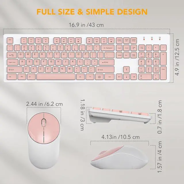 Alt view image 7 of 7 - Wireless Keyboard and Mouse, Full-Size Wireless Mouse and Keyboard Combo, 2.4GHz Silent USB Wireless Keyboard Mouse Combo for PC Desktops Computer, Laptops, Windows (Pink and White)