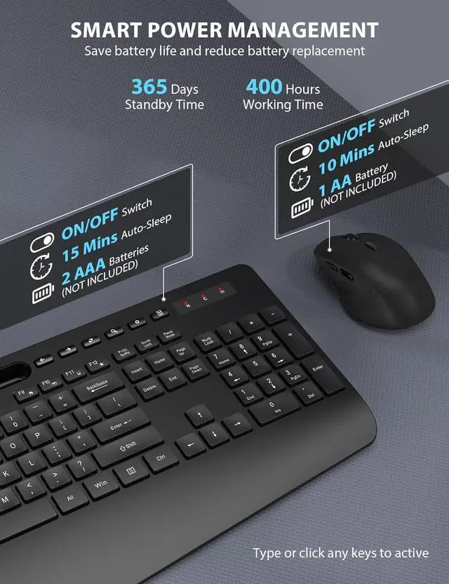 Alt view image 5 of 7 - Wireless Keyboard and Mouse Combo - Full-Sized Ergonomic Keyboard with Wrist Rest, Phone Holder, Sleep Mode, Silent 2.4GHz Cordless Keyboard Mouse Combo for Computer, Laptop, PC, Mac, Windows