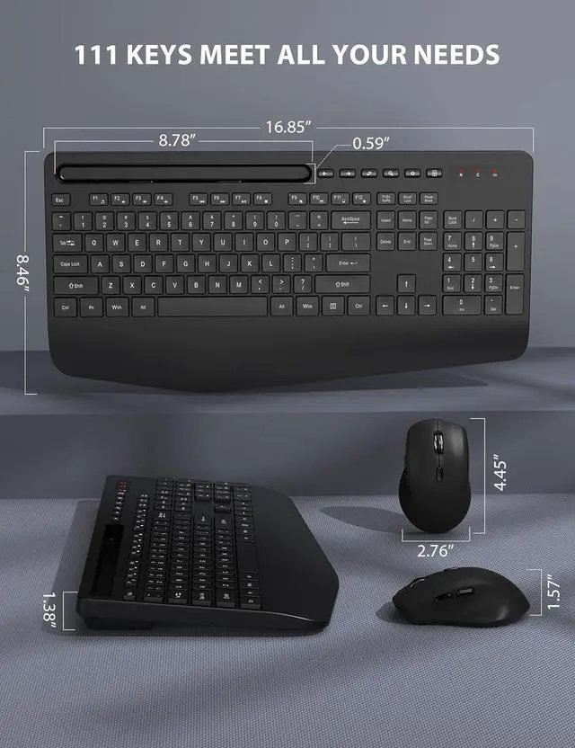 Alt view image 7 of 7 - Wireless Keyboard and Mouse Combo - Full-Sized Ergonomic Keyboard with Wrist Rest, Phone Holder, Sleep Mode, Silent 2.4GHz Cordless Keyboard Mouse Combo for Computer, Laptop, PC, Mac, Windows
