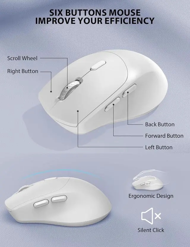 Alt view image 6 of 7 - Wireless Keyboard and Mouse Combo - Full-Sized Ergonomic Keyboard with Wrist Rest, Phone Holder, Sleep Mode, Silent 2.4GHz Cordless Keyboard Mouse Combo for Computer, Laptop, PC, Mac, Windows,White