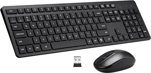 Main image of Wireless Keyboard and Mouse Combo, 2.4G Silent Cordless Keyboard Mouse Combo for Windows Chrome Laptop Computer PC Desktop, 106 Keys Full Size with Number Pad, 1600 DPI Optical Mouse (Black)