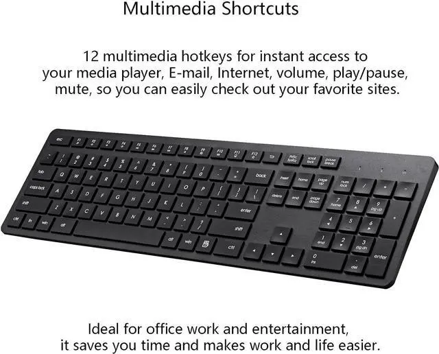 Alt view image 5 of 7 - Wireless Keyboard and Mouse Combo, 2.4G Silent Cordless Keyboard Mouse Combo for Windows Chrome Laptop Computer PC Desktop, 106 Keys Full Size with Number Pad, 1600 DPI Optical Mouse (Black)