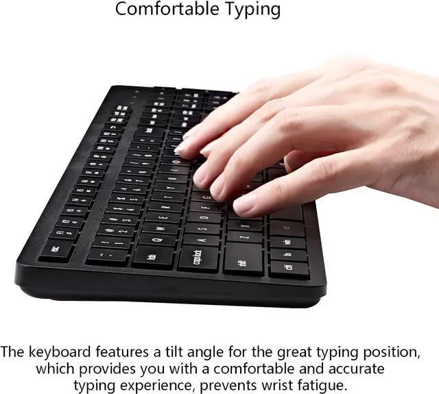 Alt view image 3 of 7 - Wireless Keyboard and Mouse Combo, 2.4G Silent Cordless Keyboard Mouse Combo for Windows Chrome Laptop Computer PC Desktop, 106 Keys Full Size with Number Pad, 1600 DPI Optical Mouse (Black)