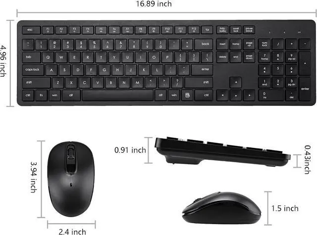 Alt view image 7 of 7 - Wireless Keyboard and Mouse Combo, 2.4G Silent Cordless Keyboard Mouse Combo for Windows Chrome Laptop Computer PC Desktop, 106 Keys Full Size with Number Pad, 1600 DPI Optical Mouse (Black)