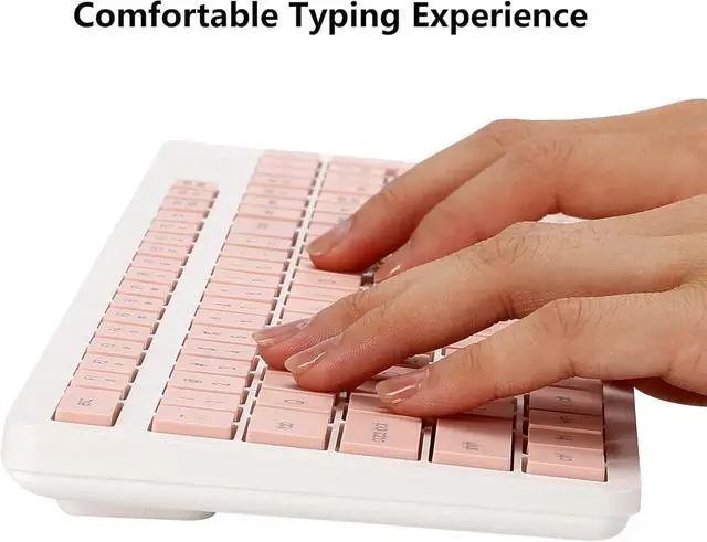 Alt view image 3 of 7 - Wireless Keyboard and Mouse Combo, 2.4G Silent Cordless Wireless Keyboard Mouse Combo for Windows Chrome Laptop Computer PC Desktop, 106 Keys Full Size with Number Pad, 1600 DPI Optical Mouse (Pink)