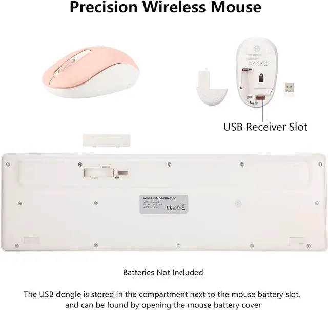 Alt view image 6 of 7 - Wireless Keyboard and Mouse Combo, 2.4G Silent Cordless Wireless Keyboard Mouse Combo for Windows Chrome Laptop Computer PC Desktop, 106 Keys Full Size with Number Pad, 1600 DPI Optical Mouse (Pink)