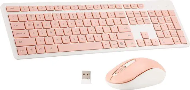 Main image of Wireless Keyboard and Mouse Combo, 2.4G Silent Cordless Wireless Keyboard Mouse Combo for Windows Chrome Laptop Computer PC Desktop, 106 Keys Full Size with Number Pad, 1600 DPI Optical Mouse (Pink)