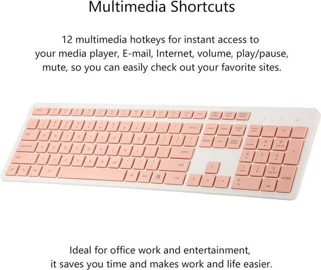Alt view image 5 of 7 - Wireless Keyboard and Mouse Combo, 2.4G Silent Cordless Wireless Keyboard Mouse Combo for Windows Chrome Laptop Computer PC Desktop, 106 Keys Full Size with Number Pad, 1600 DPI Optical Mouse (Pink)