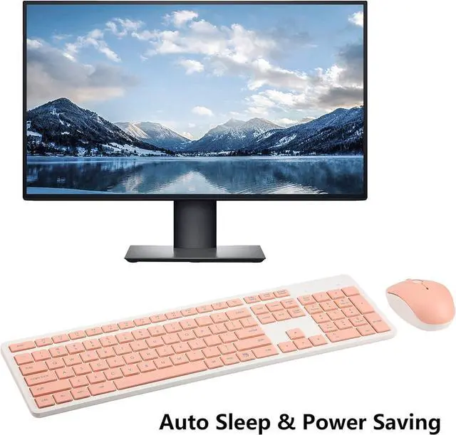 Alt view image 4 of 7 - Wireless Keyboard and Mouse Combo, 2.4G Silent Cordless Wireless Keyboard Mouse Combo for Windows Chrome Laptop Computer PC Desktop, 106 Keys Full Size with Number Pad, 1600 DPI Optical Mouse (Pink)