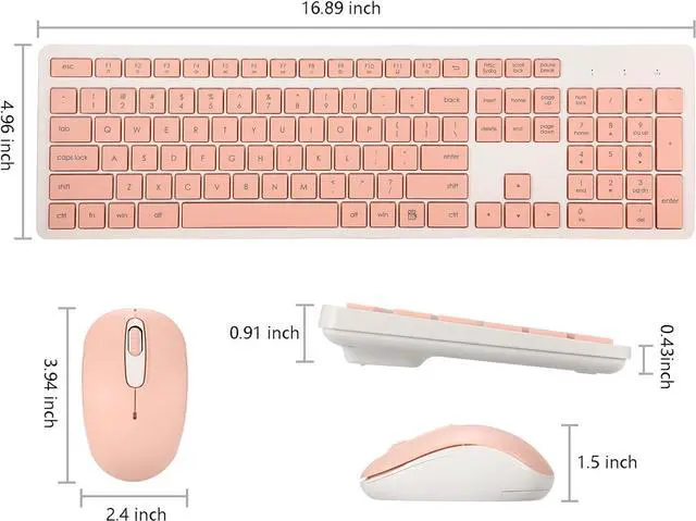 Alt view image 7 of 7 - Wireless Keyboard and Mouse Combo, 2.4G Silent Cordless Wireless Keyboard Mouse Combo for Windows Chrome Laptop Computer PC Desktop, 106 Keys Full Size with Number Pad, 1600 DPI Optical Mouse (Pink)