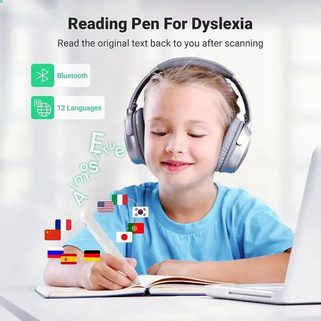 Alt view image 2 of 7 - Pen Scanner, Text to Speech Device for Dyslexia, OCR Digital Highlighter Reader Pen, Exam Reading Pen, Bluetooth Langage Translator, No Monthly Fee