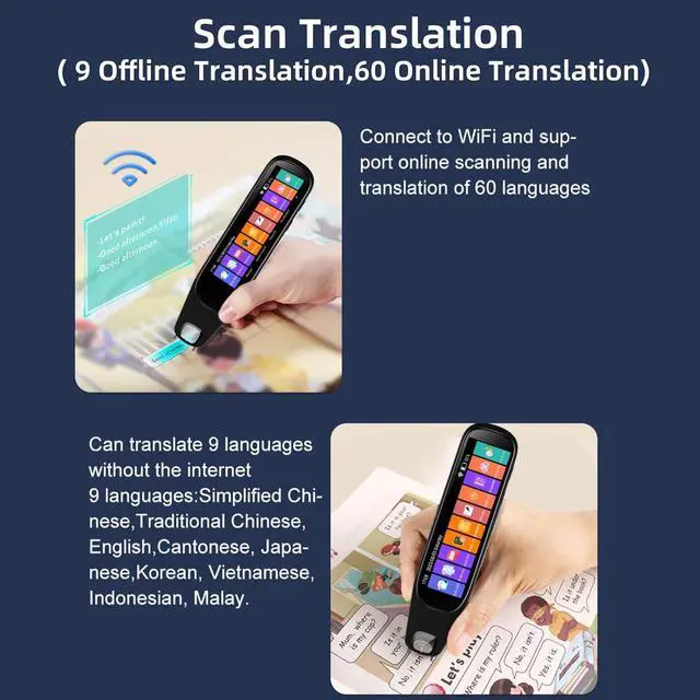 Alt view image 2 of 7 - Translation Pen Scanner, Text to Speech Device, OCR Digital Pen Reader, Exam Reading Pen for Students, Dyslexia, Wireless Language Translator for Travelers & International Business Personnel (BLACK)