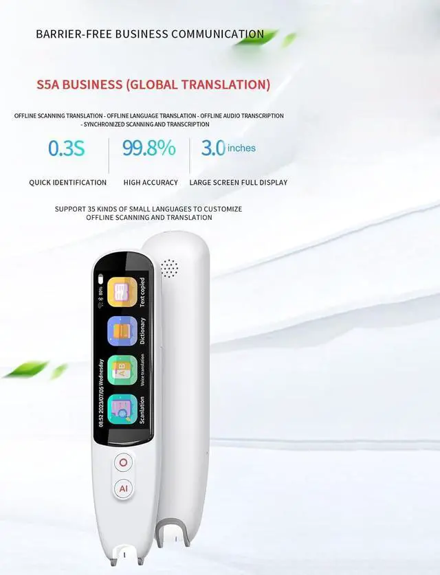 Alt view image 2 of 7 - Upgrade Translation Scanning Pen, Text to Speech Device for Dyslexia, Real-time Multifunctional Pen Scanner with LCD Touchscreen, Support 12 Languages Offline Scanning Translation(White)