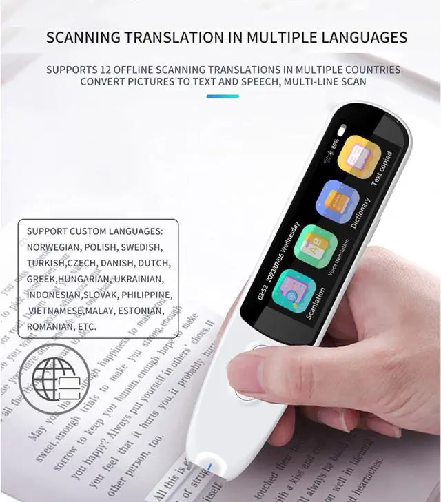 Alt view image 3 of 7 - Upgrade Translation Scanning Pen, Text to Speech Device for Dyslexia, Real-time Multifunctional Pen Scanner with LCD Touchscreen, Support 12 Languages Offline Scanning Translation(White)