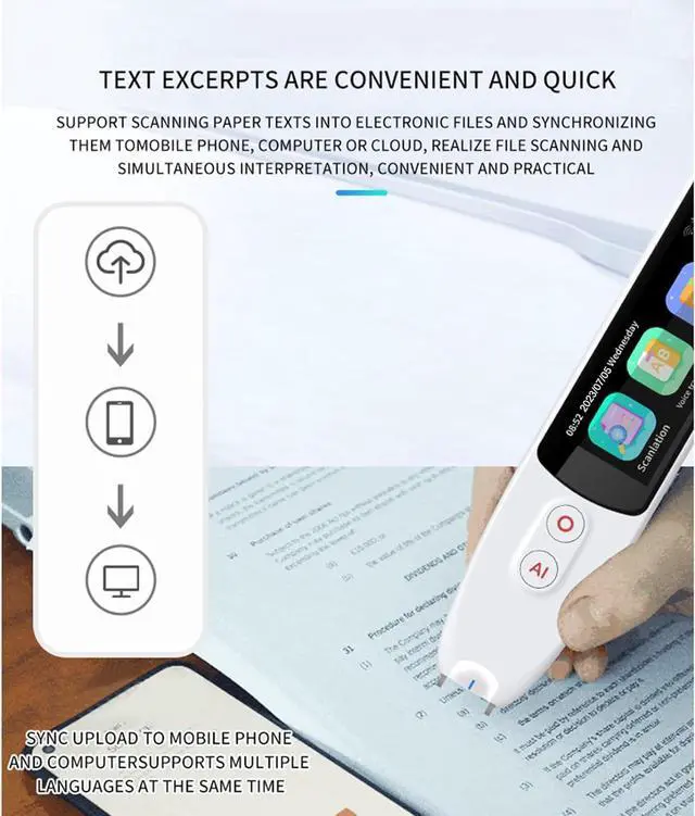 Alt view image 4 of 7 - Upgrade Translation Scanning Pen, Text to Speech Device for Dyslexia, Real-time Multifunctional Pen Scanner with LCD Touchscreen, Support 12 Languages Offline Scanning Translation(White)