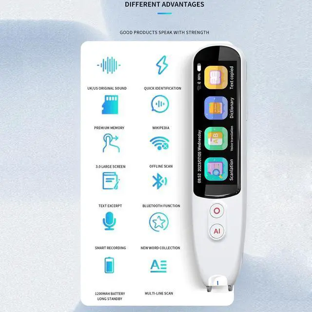 Alt view image 7 of 7 - Upgrade Translation Scanning Pen, Text to Speech Device for Dyslexia, Real-time Multifunctional Pen Scanner with LCD Touchscreen, Support 12 Languages Offline Scanning Translation(White)