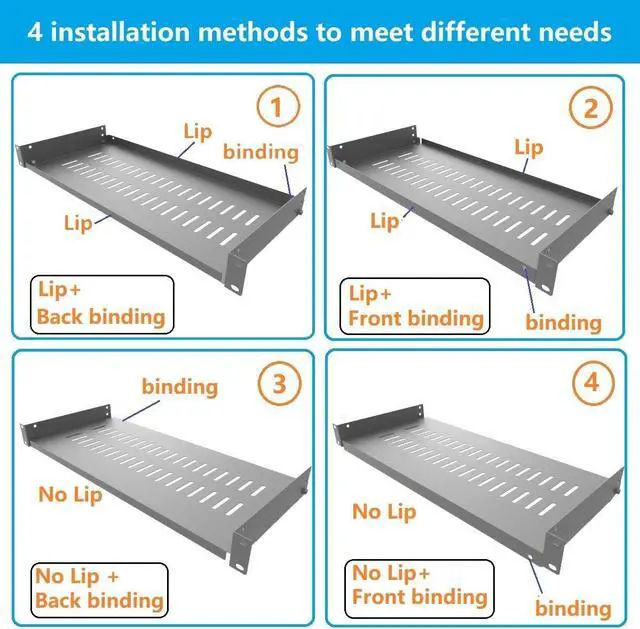 Alt view image 3 of 7 - 1U Disassembled Vented Cantilever Server Rack Mount Shelf 8"(203mm) Depth for 19-Inch Network/AV Equipment Rack and Cabinet