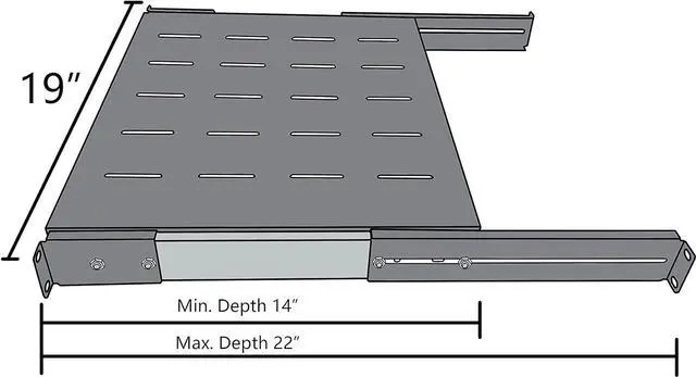 Alt view image 3 of 3 - 1U Sliding Rack Shelf 19" Server Rack Mount Cabinet 14"-22" Adjustable Depth 4 Post