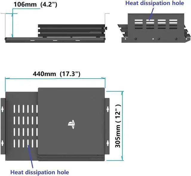 Alt view image 3 of 7 - Under Desk Computer Mount for Small Form Factor SFF Computers and PCs, Product Using Space 17.3" x H 4" x D 12", Compatible with Playstation 4, PS4 Slim, PS4 Pro for Under Desk Gaming