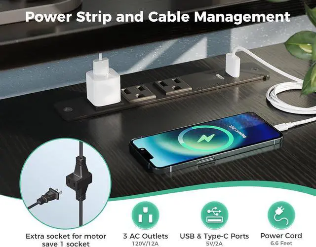 Alt view image 3 of 5 - Electric L Shaped Standing Desk with Monitor Stand, 59 Inch Height Adjustable Corner Desk with Power Outlets, Large Sit Stand Table, Reversible Computer Desk for Home, Office, Black