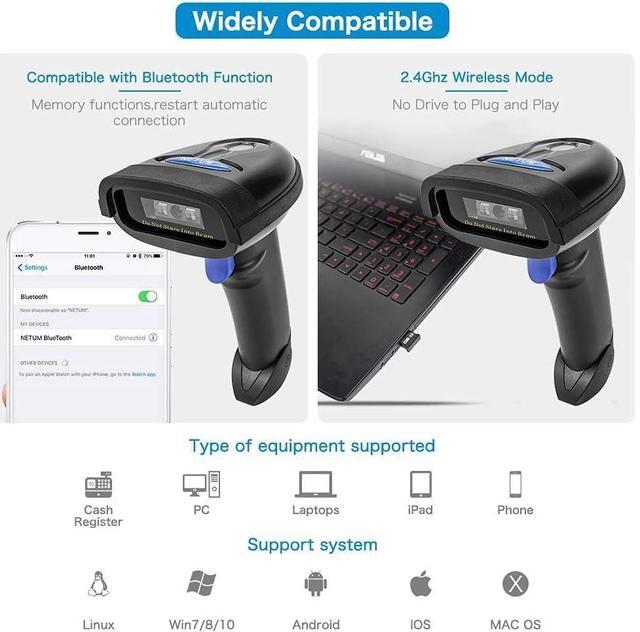Alt view image 3 of 7 - NETUM Bluetooth Barcode Scanner, Compatible with 2.4G Wireless & Bluetooth Function & Wired Connection, Connect Smart Phone, Tablet, PC, CCD Bar Code Reader Work with Windows, Mac,Android