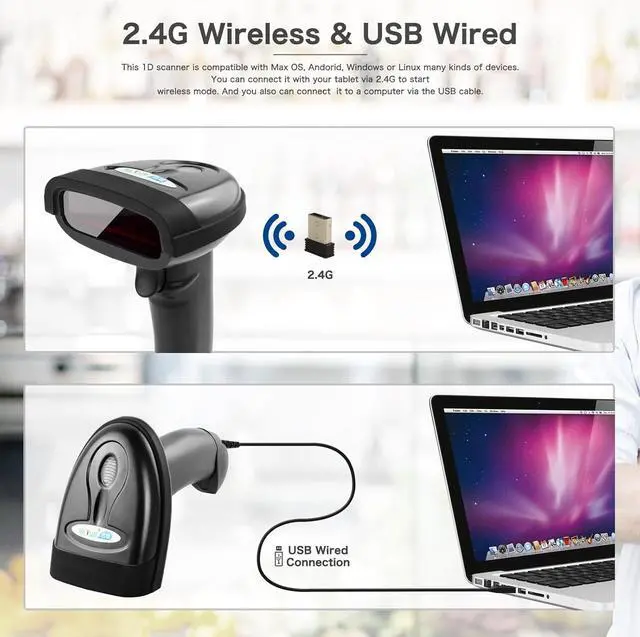 Alt view image 3 of 6 - NETUM Wireless Barcode Scanner, 2 in 1 2.4G Wireless & USB Wired 1D Laser Barcode Reader Handheld Bar Code Reader Cordless Rechargeable Bar Code Scanner for Computer MAC Laptop