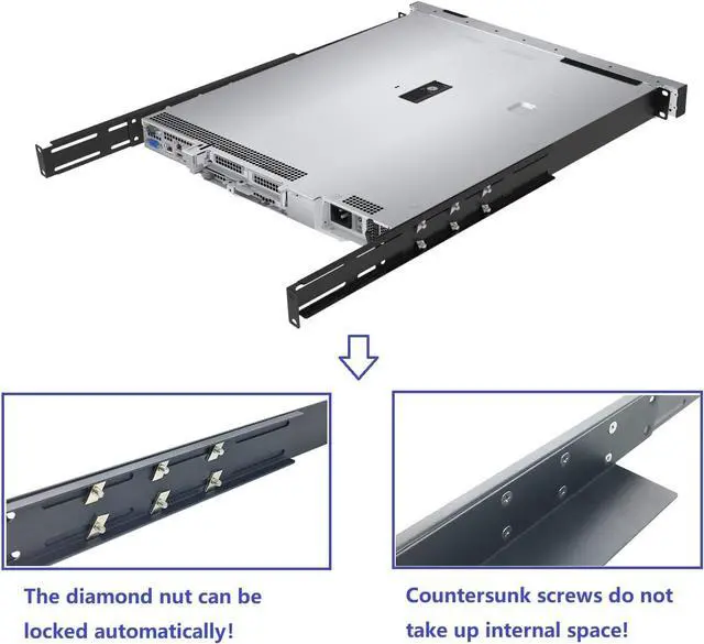 Alt view image 3 of 6 - 1U Universal 4-Post Rack Mount Server Shelf Rails for Dell Compaq HP IBM APC - 16-33 Inches Adjustable Depth-110 lbs Capacity (16-33" Rails)