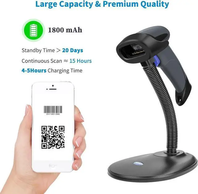 Alt view image 4 of 7 - NETUM Wireless 2D QR Barcode Scanner Bluetooth with Stand, 3 in 1 Automatic Bar Code Imager Reader Handhold Scanner Gun Compatible for Laptops, Computers, Cashier, POS