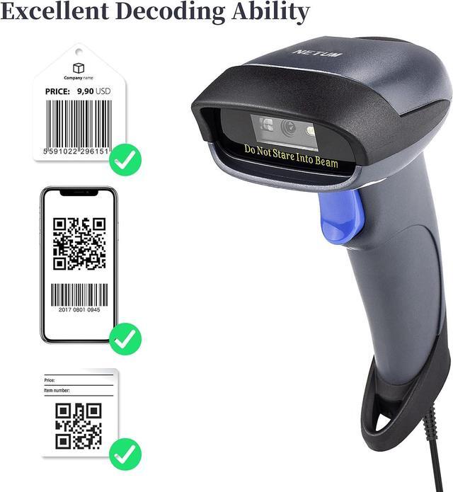 Alt view image 6 of 6 - NETUM 2D Barcode Scanner with Stand USB 2.0 Wired QR Code Imager Automatic Barcode Reader Handhold Scanner Gun with USB Cable for Laptops, Computers, Cashier, POS
