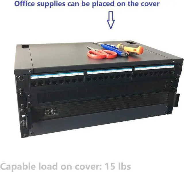 Alt view image 4 of 7 - 4U Wall Mount Patch Panel Bracket with Top Cover- 12 inch Deep - 19" Patch Panel Rack for Shallow Network Equipment- 44lbs Capacity (JCM-OWMC4U)