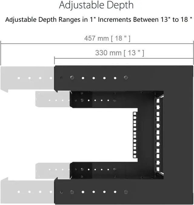 Alt view image 3 of 7 - 6U Wall Mount Open Frame Rack-19 Inch Server Equipment Rack- Adjustable Depth 13-18 Inches 2 Post Open Frame Cabinet- Black (6U13-18InD)