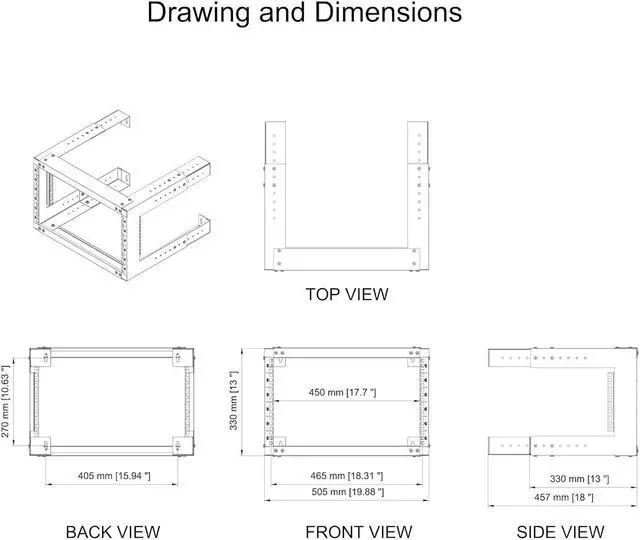Alt view image 4 of 7 - 6U Wall Mount Open Frame Rack-19 Inch Server Equipment Rack- Adjustable Depth 13-18 Inches 2 Post Open Frame Cabinet- Black (6U13-18InD)