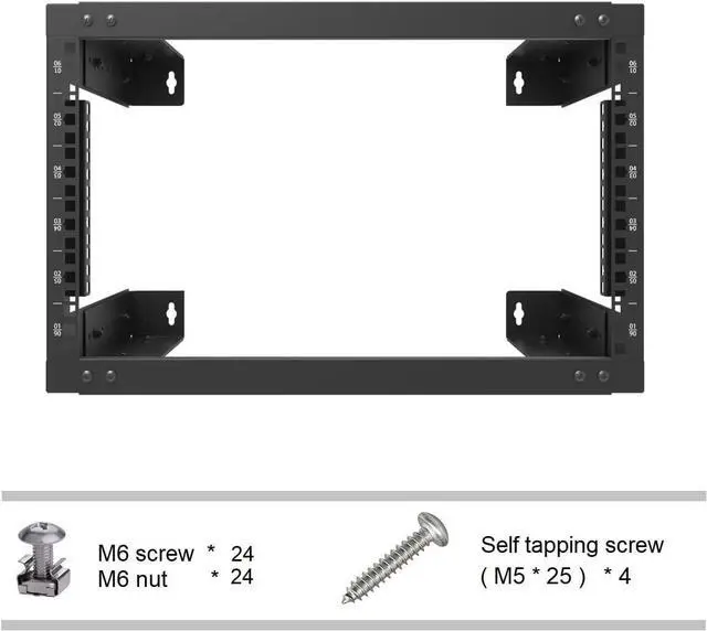 Alt view image 5 of 7 - 6U Wall Mount Open Frame Rack-19 Inch Server Equipment Rack- Adjustable Depth 13-18 Inches 2 Post Open Frame Cabinet- Black (6U13-18InD)