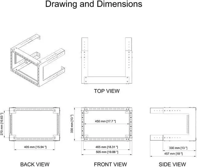 Alt view image 6 of 7 - 6U Wall Mount Rack- 19 Inch Vented Server Rack Open Frame Bracket for AV, IT, Networking Equipments 13"-18" Adjustable Depth Black (6UVented)