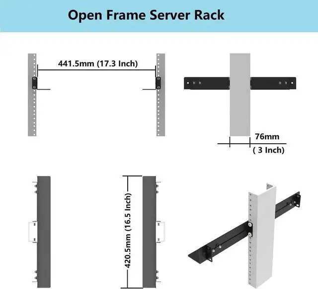 Alt view image 4 of 5 - 1U 19 inch Server Rack Rails -15-24 inch Adjustable Depth - Universal 4 Post Rack Mount Rails for Network Equipment, Server, UPS Mounting Rail Kit (1URR15-24IN)