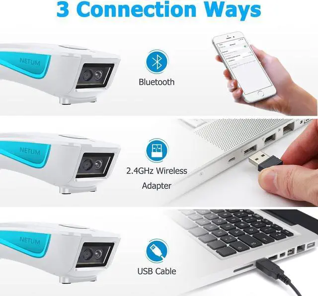 Alt view image 3 of 7 - NETUM Upgraded Mini Wireless QR Barcode Scanner, 3 in 1 Bluetooth Portable Pocket Small 1D 2D Bar Code Reader, Automatic Fast, Precise scanning for POS, C850 White