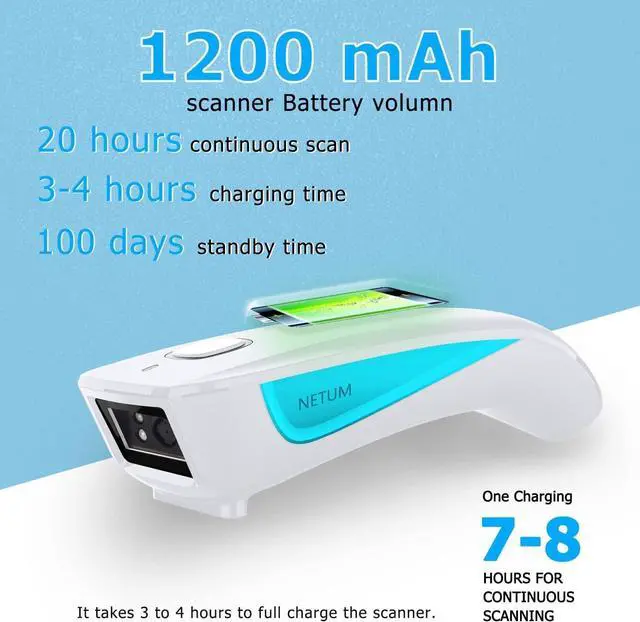 Alt view image 6 of 7 - NETUM Upgraded Mini Wireless QR Barcode Scanner, 3 in 1 Bluetooth Portable Pocket Small 1D 2D Bar Code Reader, Automatic Fast, Precise scanning for POS, C850 White