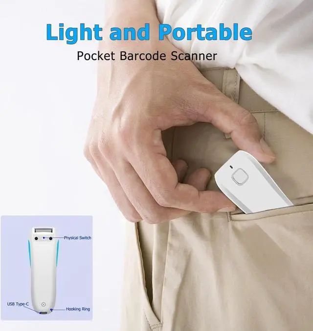 Alt view image 5 of 7 - NETUM Upgraded Mini Wireless QR Barcode Scanner, 3 in 1 Bluetooth Portable Pocket Small 1D 2D Bar Code Reader, Automatic Fast, Precise scanning for POS, C850 White