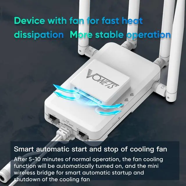 Alt view image 5 of 6 - Industrial Gigabit Mini Dual Band Smart WiFi Bridge/Wireless Router/WiFi to Ethernet Adapter 1200Mbps with 1 Cooling Fan, 2 Gigabit LAN Ports, 1 Gigabit RJ45, PoE/DC Power Support