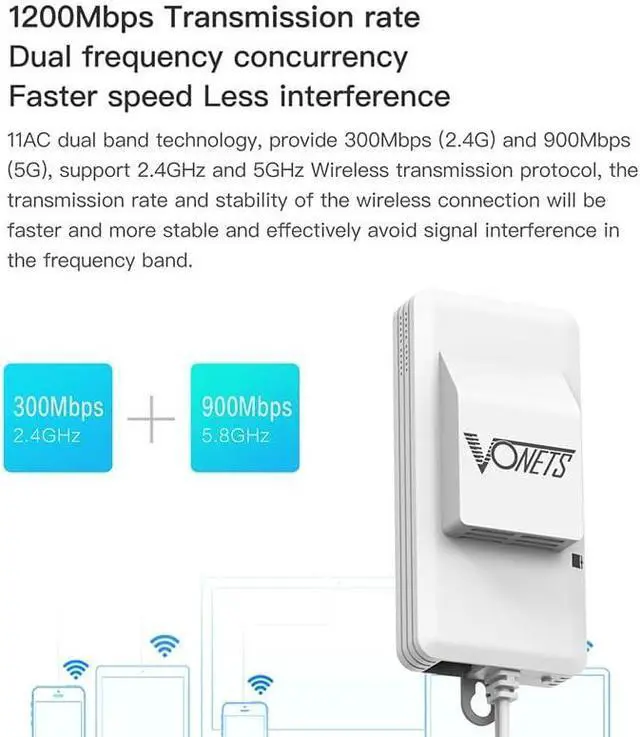 Alt view image 5 of 6 - 2.4G+5G WiFi Bridge/Wireless Repeater/Wired to WiFi Adapter 1200Mbps with RJ45 Ethernet Cable Good Partner for Security System, IP Device