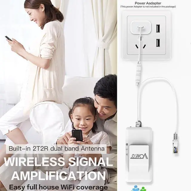 Alt view image 6 of 6 - 2.4G+5G WiFi Bridge/Wireless Repeater/Wired to WiFi Adapter 1200Mbps with RJ45 Ethernet Cable Good Partner for Security System, IP Device