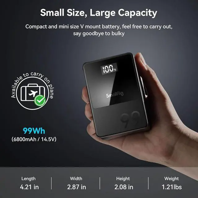 Alt view image 5 of 7 - V Mount Battery VB99, 99Wh / 6800mAh Mini V-Mount Battery with PD 65W USB-C Fast Charging, with D-TAP, USB-A, Dual DC Ports, OLED Screen, for Cameras, Camcorders, Monitors, LED Lights - 3580