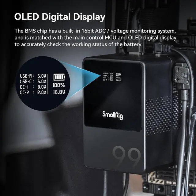 Alt view image 6 of 7 - V Mount Battery VB99, 99Wh / 6800mAh Mini V-Mount Battery with PD 65W USB-C Fast Charging, with D-TAP, USB-A, Dual DC Ports, OLED Screen, for Cameras, Camcorders, Monitors, LED Lights - 3580