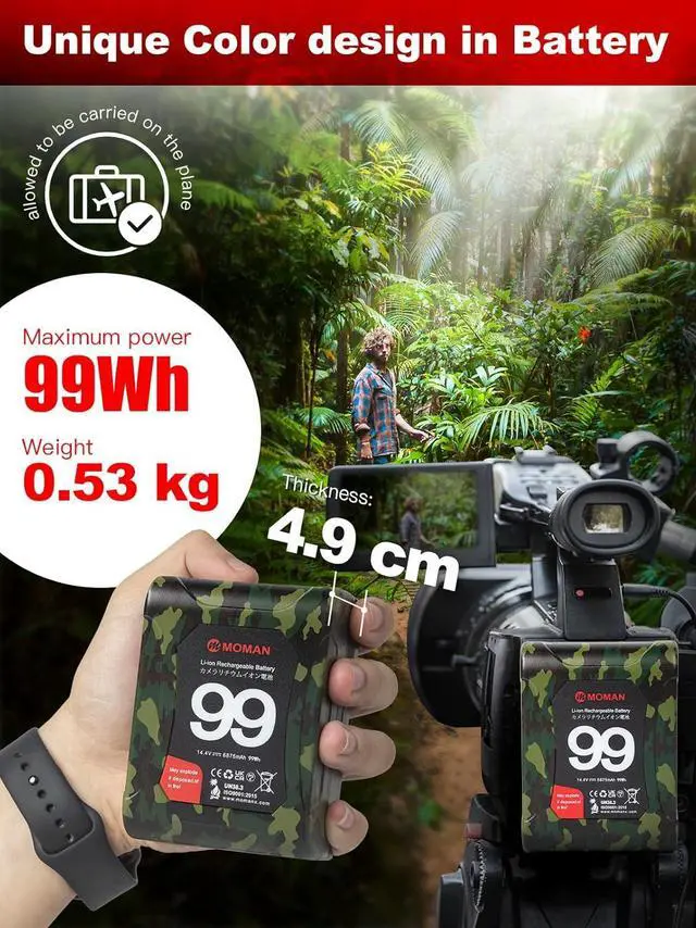 Alt view image 2 of 7 - V Mount Battery, Mini V Mount Power 99Wh 15A Up to 200W with Dual D-Tap & Dual USB Out Ports for Cameras Camcorders BMPPC 4k 6K LED Lights Camouflage, V-Mount-Battery-Mini-Cameras