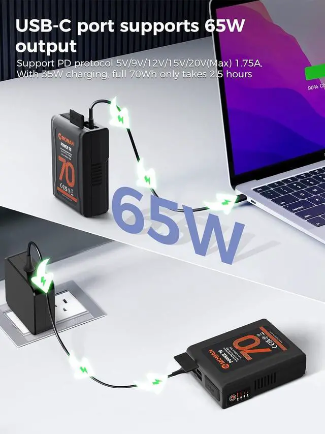 Alt view image 5 of 7 - V Mount Battery, 70wh 4600mAh Power 70 V-Lock Battery 14.4V with D-TAP USB-C Outputs for BMPCC 4k 6k Camcorders Cameras LED Lights, V-Mount-Battery-Dtap-Mini