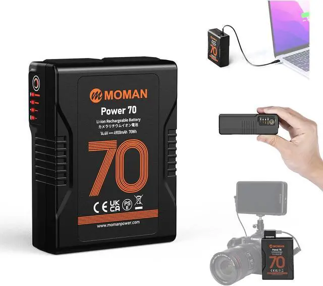 Main image of V Mount Battery, 70wh 4600mAh Power 70 V-Lock Battery 14.4V with D-TAP USB-C Outputs for BMPCC 4k 6k Camcorders Cameras LED Lights, V-Mount-Battery-Dtap-Mini