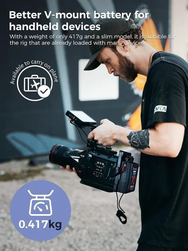 Alt view image 2 of 7 - V Mount Battery, 70wh 4600mAh Power 70 V-Lock Battery 14.4V with D-TAP USB-C Outputs for BMPCC 4k 6k Camcorders Cameras LED Lights, V-Mount-Battery-Dtap-Mini