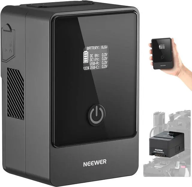 Main image of Mini V Mount Battery 6800mAh 99Wh 14.5V, Mini V Lock Battery with 65W PD Type C/D Tap/BP/USB A/Dual DC Port/OLED Display for Video Camera Camcorder Compatible with SmallRig BMPCC 4k 6k, PS099E