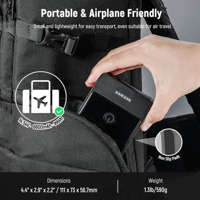 Alt view image 6 of 7 - Mini V Mount Battery PS099E, 6800mAh 99Wh 14.5V V Lock Battery with Type C/DC5521/DC5525 Cable, OLED Display, Fast Charging 65W PD USB C, D Tap/BP/USB A/DC Output for Camera Monitor Camcorder